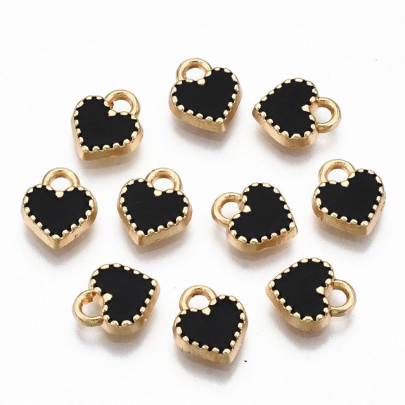 20 pc Alloy Enamel Charms Cadmium Free Lead Free Heart Light golden Black 8.5x7.5x2mm Hole: 1.6mm