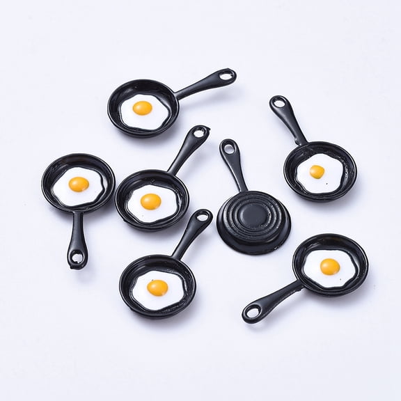 20 pc Alloy Enamel Pendants Pan with Fried Egg/Poached Egg Black 28x4~14.5x1.5~3mm Hole: 1.5mm