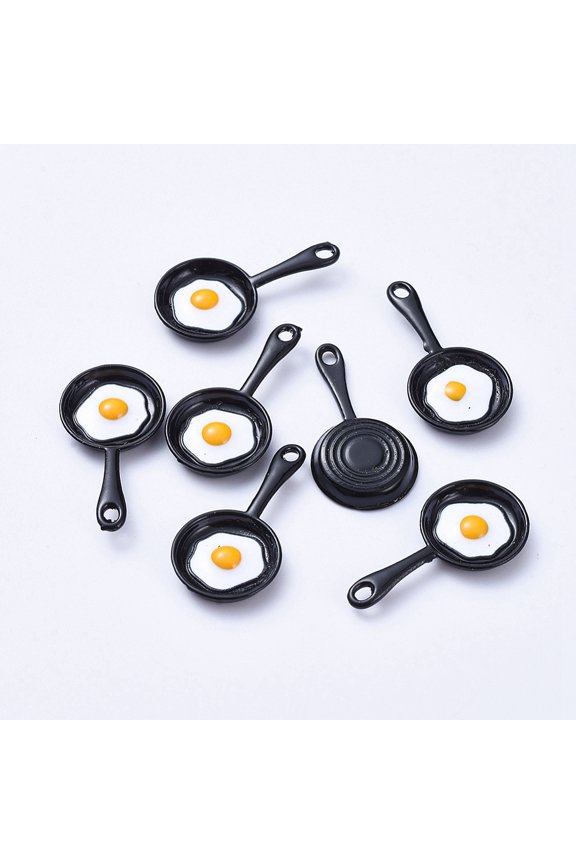 20 pc Alloy Enamel Pendants Pan with Fried Egg/Poached Egg Black 28x4~14.5x1.5~3mm Hole: 1.5mm