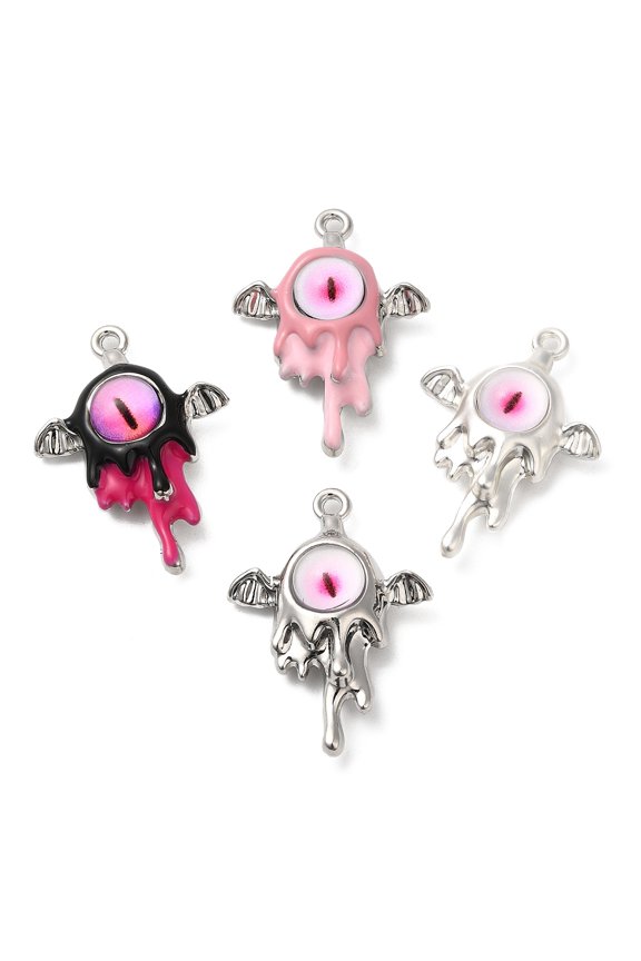 20 pc Alloy Enamel Pendants with Glass Lead Free Cadmium Free Platinum Eye with Wings Charm Mixed color 32x23x10mm Hole: 1.6mm