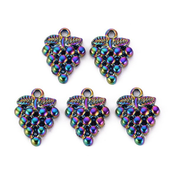 20 pc Alloy Pendants Cadmium Free Nickel Free Lead Free Grape Rainbow color 19x14x3.5mm Hole: 1.8mm