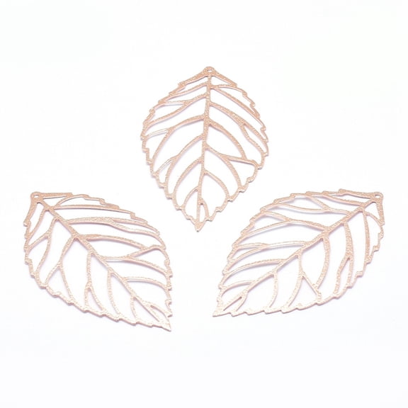 20 pc Brass Big Pendants Lead Free Cadmium Free Nickel Free Leaf Real Rose golden Plated 53x31x0.5mm Hole: 1mm