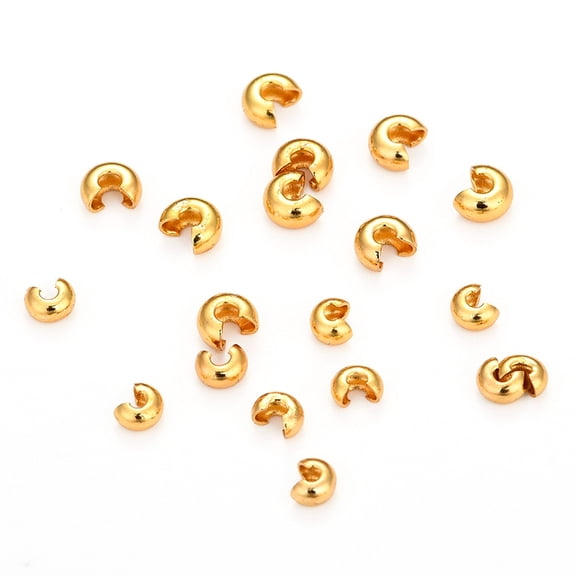 20 pc Brass Crimp Bead Covers Long-Lasting Plated Round Real 18K Gold Plated 3mm In Diameter