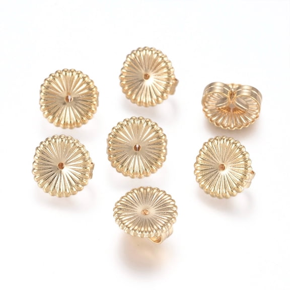 20 pc Brass Ear Nuts Friction Earring Backs for Stud Earrings Flower Real 14K golden Plated 9x4.5mm Hole: 0.8mm