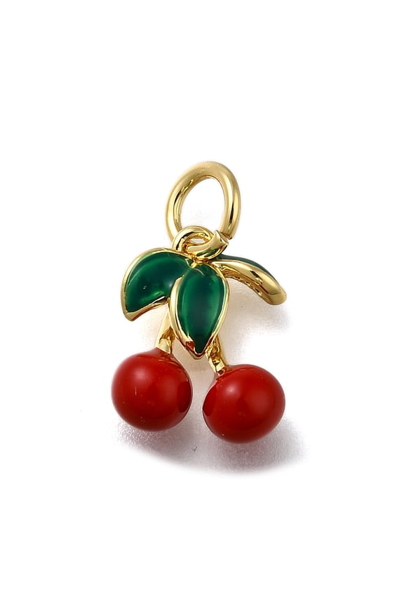 20 pc Brass Enamel Charms with Jump Rings Long-Lasting Plated Rack Plating Cherry Charm Real 18K Gold Plated 12x9x4.5mm Hole: 3.5mm