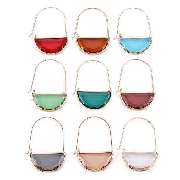20 pc Brass Glass Hoop Earrings Faceted Half Round Golden Mixed Color 46mm Pin: 0.8mm