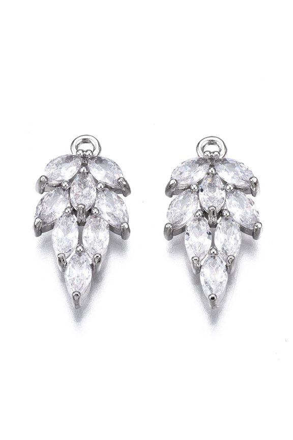 20 pc Brass Inlaid Clear Cubic Zirconia Pendants Leaf Platinum 19x9x3.5mm Hole: 1.2mm