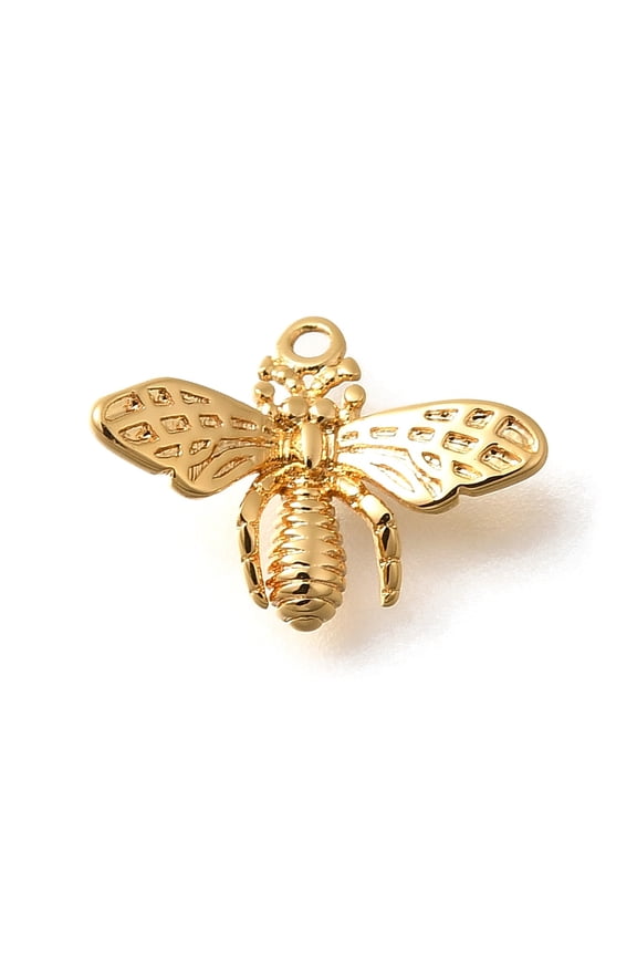 20 pc Brass Pendants Bees Charms Real 18K golden Plated 9.5x13x3.5mm Hole: 0.9mm