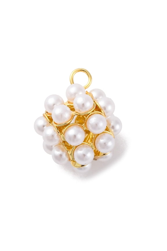 20 pc Brass Pendants Cube Charms with ABS Imitation Pearl Rack Plating Long-Lasting Plated Lead Free Cadmium Free Real 18K golden Plated 16.5x11x11.5mm Hole: 2.5x2mm