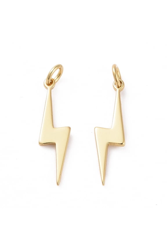20 pc Brass Pendants with Jump Rings Long-Lasting Plated Lightning Bolt Real 18K Gold Plated 18x5x1mm Hole: 3mm