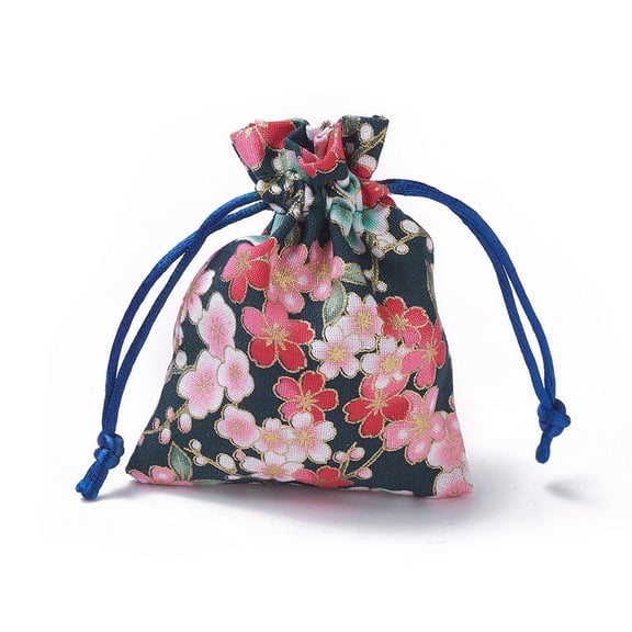 20 pc Burlap Packing Pouches Drawstring Bags Rectangle with Flower Pattern Dark Blue 10~10.5x8~8.3cm