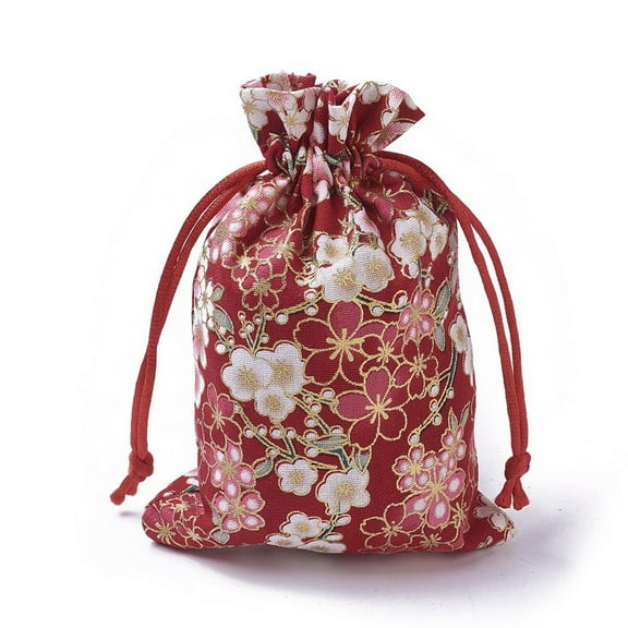 20 pc Burlap Packing Pouches Drawstring Bags Rectangle with Flower Pattern Red 14.2~14.7x10~10.3cm