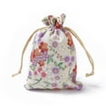 thumbnail image 1 of 20 pc Burlap Packing Pouches Drawstring Bags Rectangle with Flower Pattern Wheat 14.2~14.7x10~10.3cm, 1 of 2