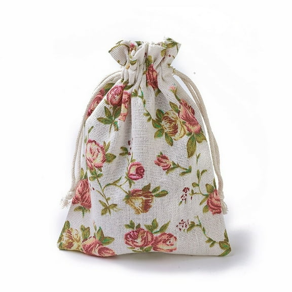 20 pc Burlap Packing Pouches Drawstring Bags Rectangle with Rose Pattern Colorful 17.7~18x13.1~13.3cm
