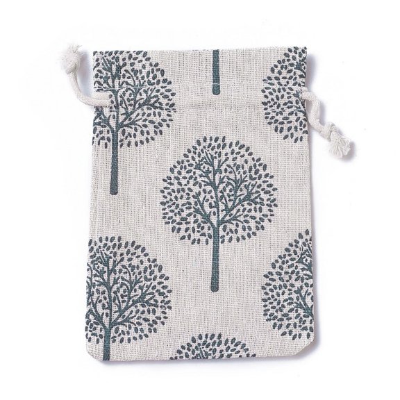 20 pc Burlap Packing Pouches Drawstring Bags Rectangle with Tree of Life Pattern Colorful 14~14.4x10~10.2cm
