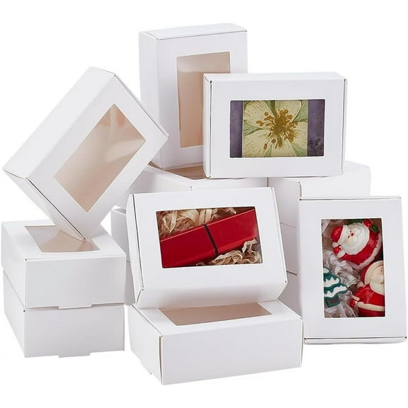 20 pc Cardboard Gift boxes Rectangle with PVC Clear Windows White 6x8.5x3cm