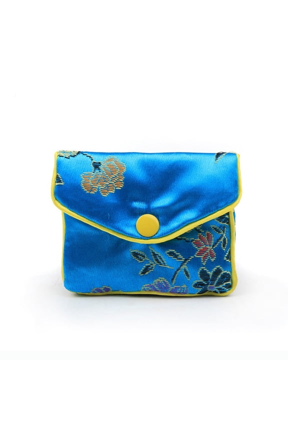 20 pc Chinese style Rectangle Cloth Zipper Pouches with Flower Pattern and Snap Button Dodger Blue 6.5x7.5cm