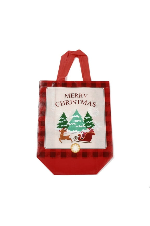 20 pc Christmas Theme Laminated Non-Woven Waterproof Bags Heavy Duty Storage Reusable Shopping Bags Rectangle with Handles FireBrick Christmas Tree Pattern 26.2x22x28.8cm Cloth