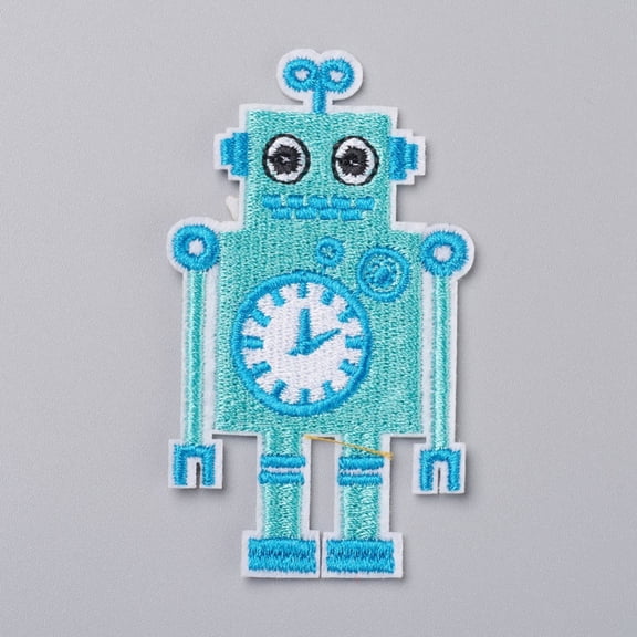 20 pc Computerized Embroidery Cloth Iron on/Sew on Patches Costume Accessories Appliques for Backpacks Clothes Robot Turquoise 78x45x2mm