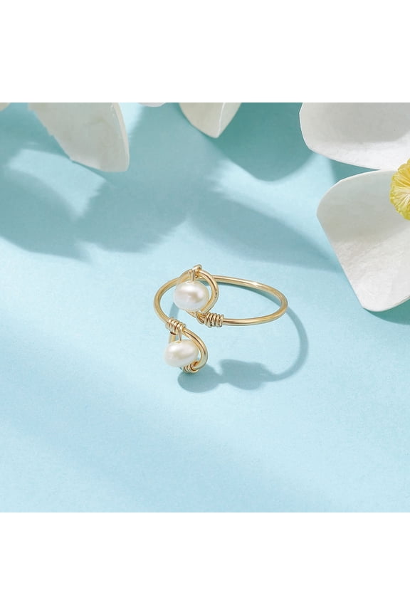 20 pc Copper Wire Wrapped Natural Cultured Freshwater Pearl Toe Open Ring Cuff Toe Ring for Women Golden 1~15mm Inner Diameter: 16.8mm