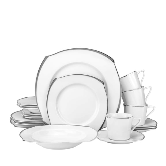 20-pc. Dinner Set Service for 4, 24K Gold-plated Luxury Bone China Tableware ("Golden Wave" 5781G)