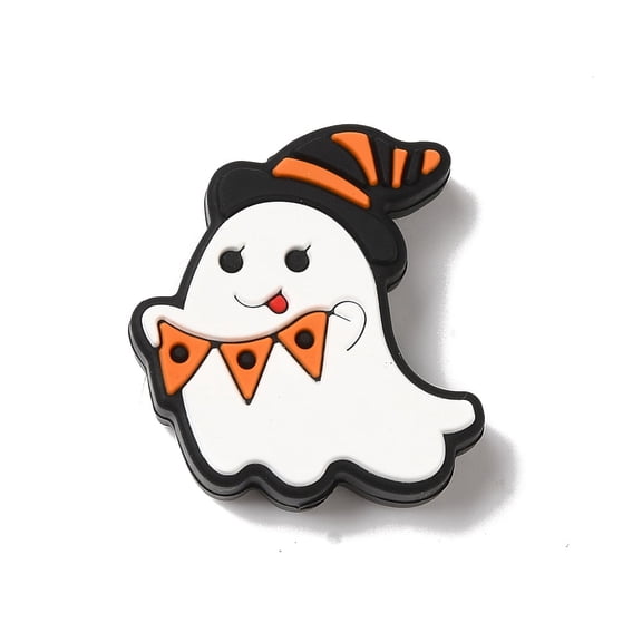 20 pc Halloween Theme Silicone Focal Beads Ghost 28x26x8mm Hole: 3.5mm
