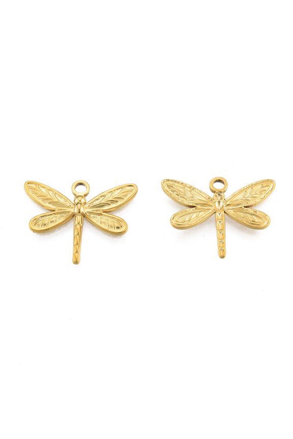 20 pc Ion Plating(IP) 201 Stainless Steel Pendants Dragonfly Real 18K Gold Plated 20x25x2mm Hole: 2mm