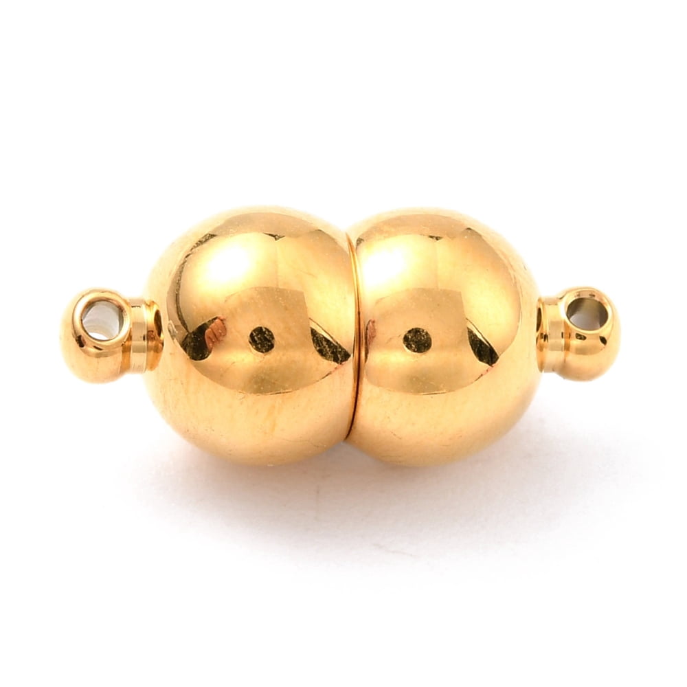 20 pc Ion Plating(IP) 304 Stainless Steel Magnetic Clasps with Loops Real 18K golden Plated 18x8mm Hole: 1.2mm