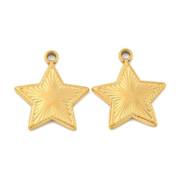 20 pc Ion Plating(IP) 304 Stainless Steel Pendants Star Charm Real 18K Gold Plated 20x18x2mm Hole: 1.8mm