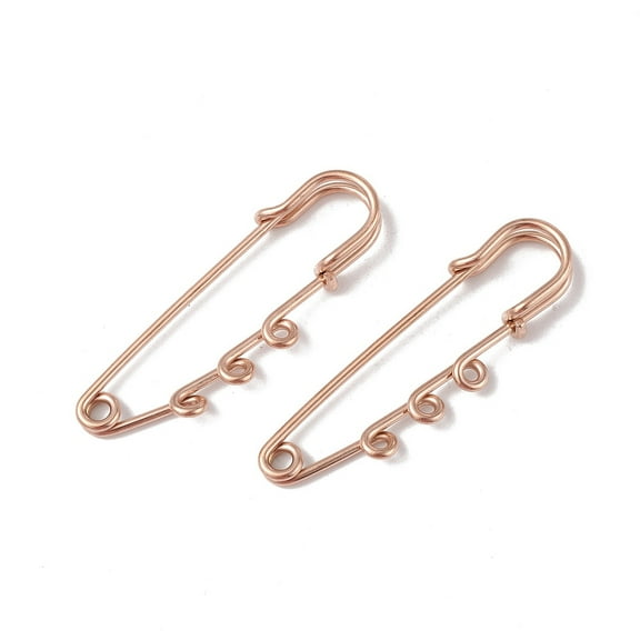 20 pc Ion Plating(IP) 304 Stainless Steel Safety Pins Brooch Findings Kilt Pins with Loops Rose Gold 51x16x7mm Hole: 1.8mm pin: 1.3mm