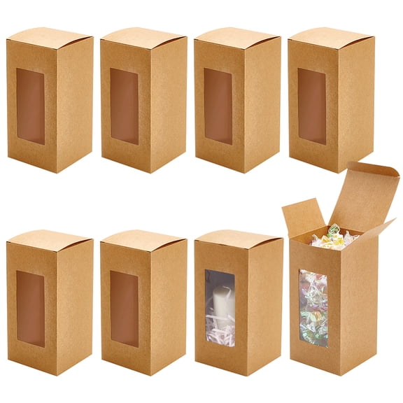20 pc Kraft Paper Candy Boxes with PVC Clear Window for Party Wedding Baby Shower Rectangle BurlyWood 8x8x16cm