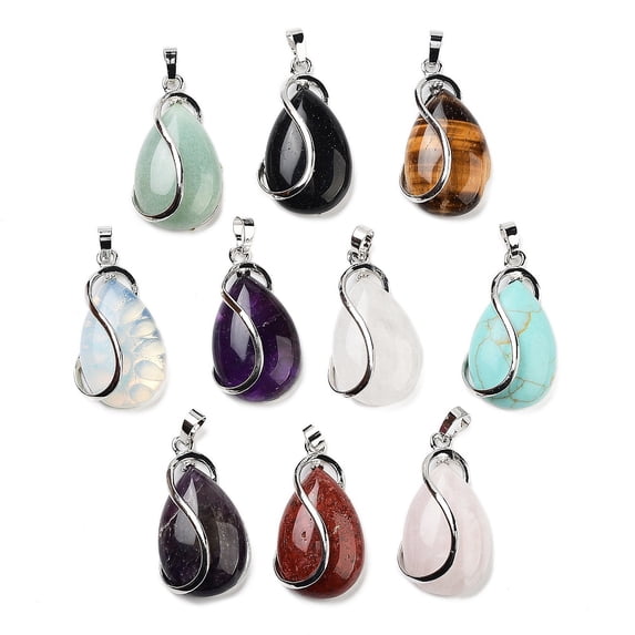 20 pc Mixed Stone Pendants with Brass Findings Drop Nickel Metal 38x21x10mm