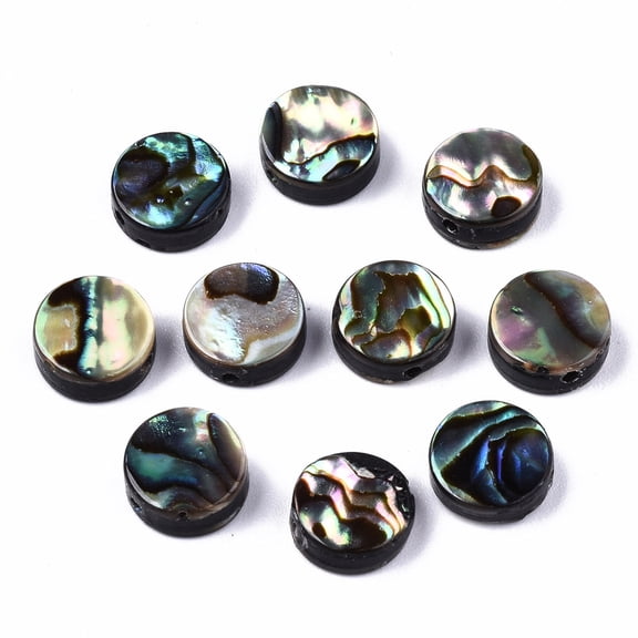 20 pc Natural Abalone Shell/Paua Shell Beads Flat Round Colorful 8.5x3.5mm Hole: 0.8mm Paua Shell