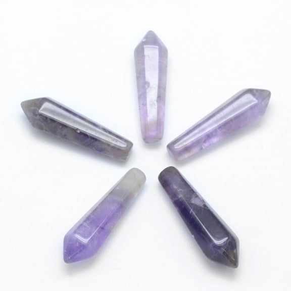 20 pc Natural Amethyst Pointed Beads Healing Stones Reiki Energy Balancing Meditation Therapy Wand Bullet Undrilled/No Hole Beads 30.5x9x8mm