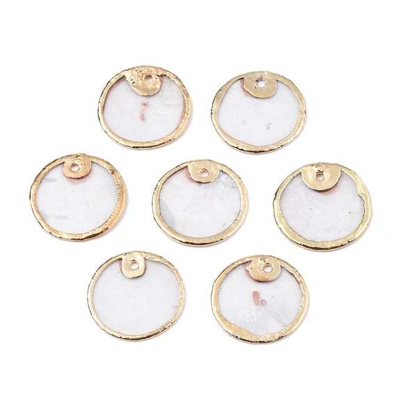 20 pc Natural Capiz Shell Charms with Light golden Plated Brass Edge Flat Round 14.5~15x0.5~1mm Hole: 1mm