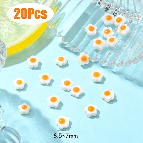 20 pc Natural Freshwater Shell Beads Single Side with Enamel Flower Orange 6.5~7x6.5~7x3mm Hole: 0.7mm