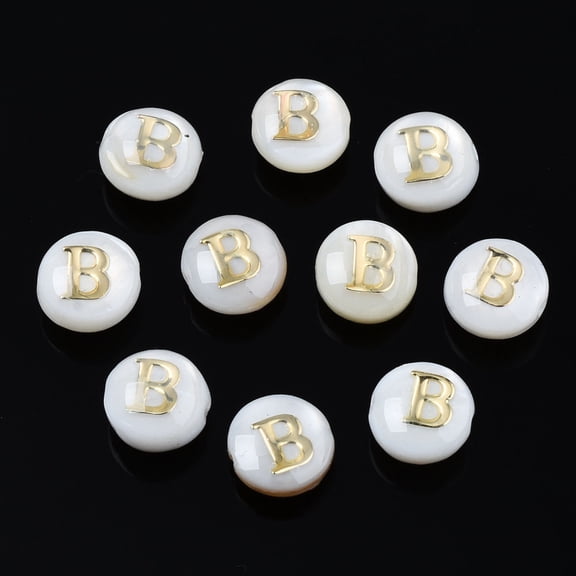 20 pc Natural Freshwater Shell Beads with Golden Plated Brass Etched Metal Embellishments Seashell Color Letter.B 6x4mm Hole: 0.8mm