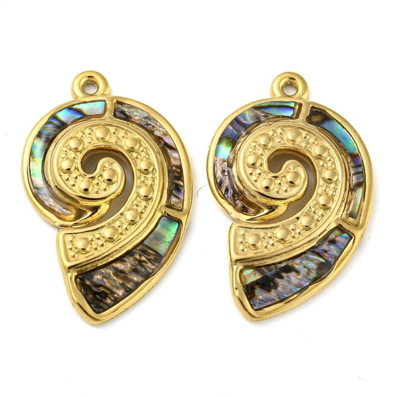 20 pc Natural Paua Shell Pendants Conch Charms with Ion Plating(IP) 304 Stainless Steel Findings Real 18K Gold Plated 27.5x17x2mm Hole: 1.3mm