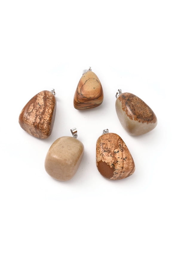 20 pc Natural Picture Jasper Pendants with Platinum Tone Brass Findings Nuggets 23~30x13~22x12~20mm Hole: 5x3mm