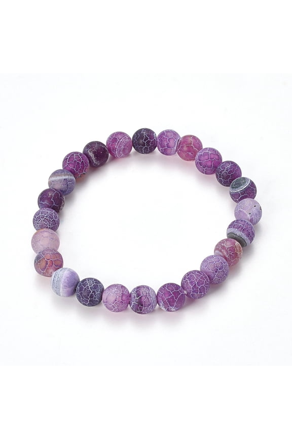 20 pc Natural Weathered Agate Beaded Stretch Bracelets Frosted Dyed Round Medium Orchid 2-1/8 inch(55mm)