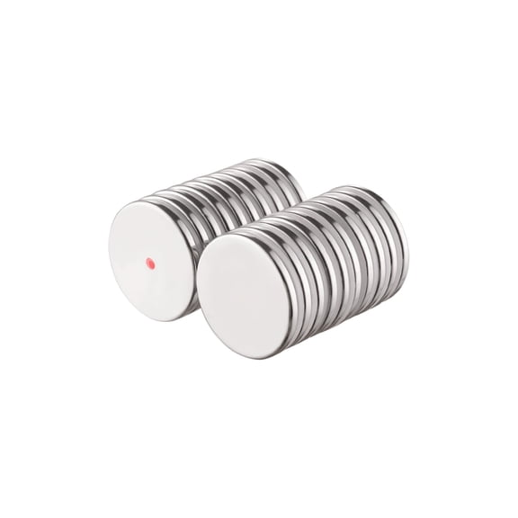 20 pc Neodymium Disc Magnets  1.26" x 1/8" Rare Earth NdFeB with Red Pole Mark  Bulk Set for Manufacturing and Engineering Projects
