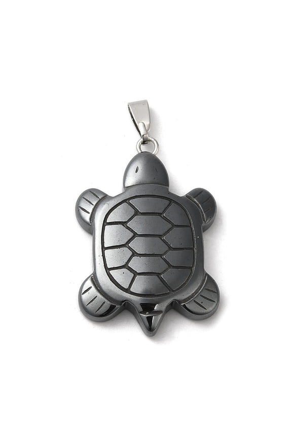 20 pc Non-Magnetic Hematite Pendants Tortoise Charms with Tortoise Tone Brass Snap on Bails 30x20.5x4.5mm Hole: 6.5x2.5mm