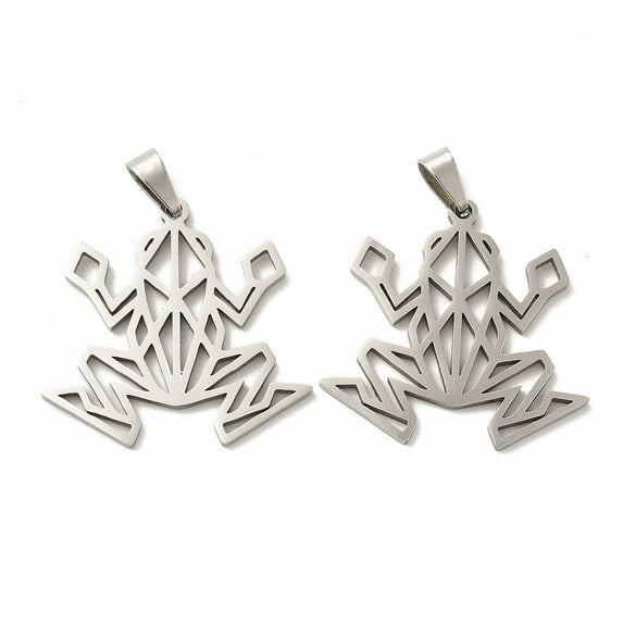 20 pc Non-Tarnish 201 Stainless Steel Origami Pendants Frog Outline Charms Stainless Steel color 28x29x1.5mm Hole: 6.5x3mm