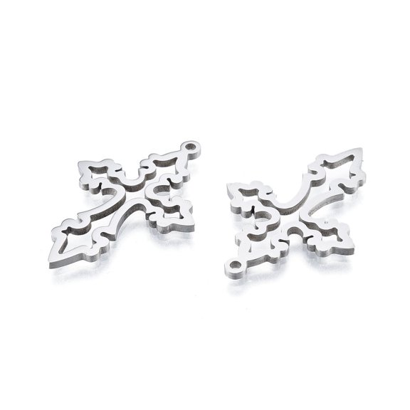 20 pc Non-Tarnish 201 Stainless Steel Pendant Hollow Charms Cross Stainless Steel color 33x23x1.5mm Hole: 1.4mm