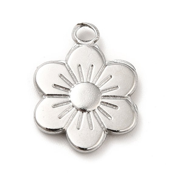 20 pc Non-Tarnish 201 Stainless Steel Pendants Flower Charms Stainless Steel color 19x14x2.5mm Hole: 2.5mm 201 Stainless Steel