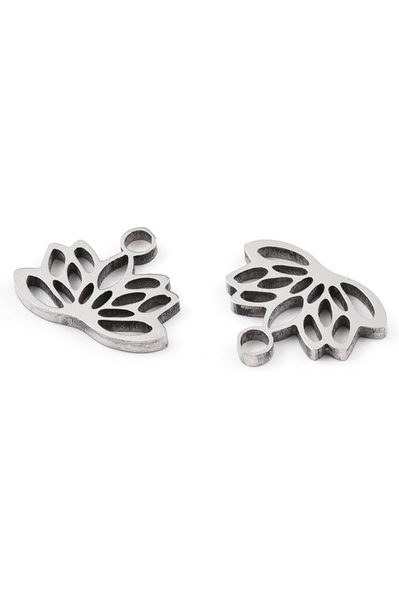 20 pc Non-Tarnish 304 Stainless Steel Charms Lotus Charms Stainless Steel color 7.5x9.5x1mm Hole: 1.4mm 304 Stainless Steel