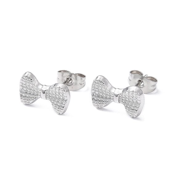 20 pc Non-Tarnish 304 Stainless Steel Grooved Bowknot Stud Earrings for Women Stainless Steel Color 12.8x8mm Pin: 0.8mm