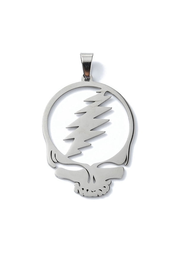 20 pc Non-Tarnish 304 Stainless Steel Pendants Laser Cut Grateful Dead Head Skull with Lightening Bolt Charm Stainless Steel color 39x27.5x1mm Hole: 7x4mm 304 Stainless Steel