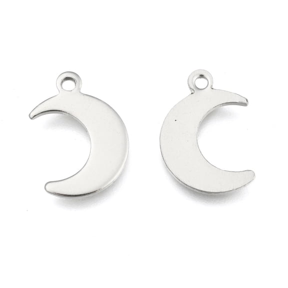 20 pc Non-Tarnish Crescent Moon Stainless Steel Charms Pendants Stainless Steel color 15.5x10.5x1mm Hole: 1mm
