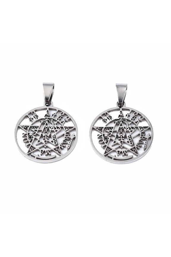 20 pc Non-201 Stainless Steel Pendants with Snap On Bails Tetragrammaton Pentagram Wiccan Pendant Flat Round Stainless Steel Color 27.5x24.5x1.5mm Hole: 4x8mm